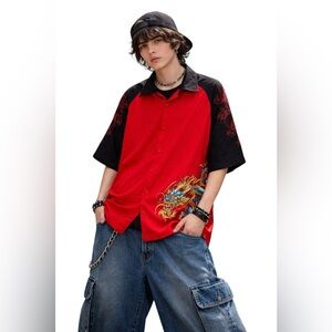 Vintage JNCO Jeans Dragon Graphic Shirt Red and Black Flawed